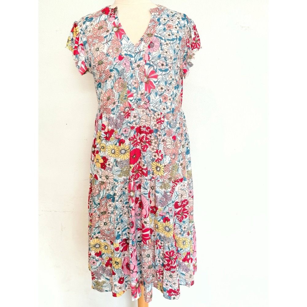 UVN Women Red Floral Wrap V-Neck Flutter Sleeve A-Line Mini Dress Size L NWT Y2k